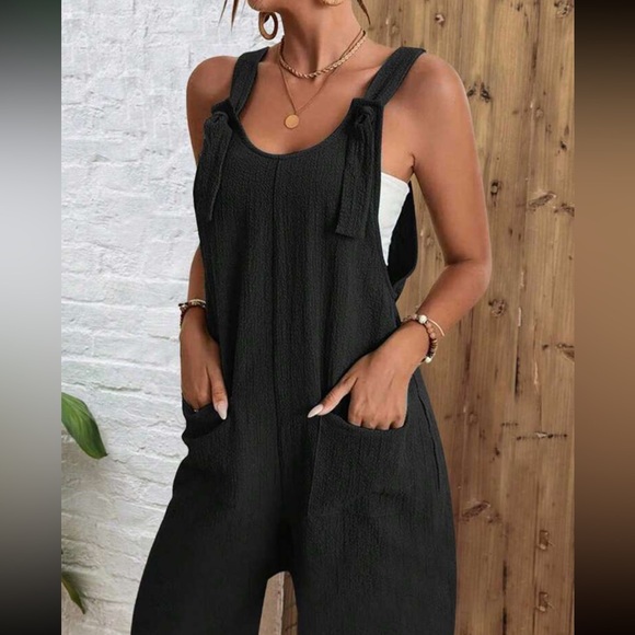 Boho red cami jumpsuit with pockets - Picture 9 of 15